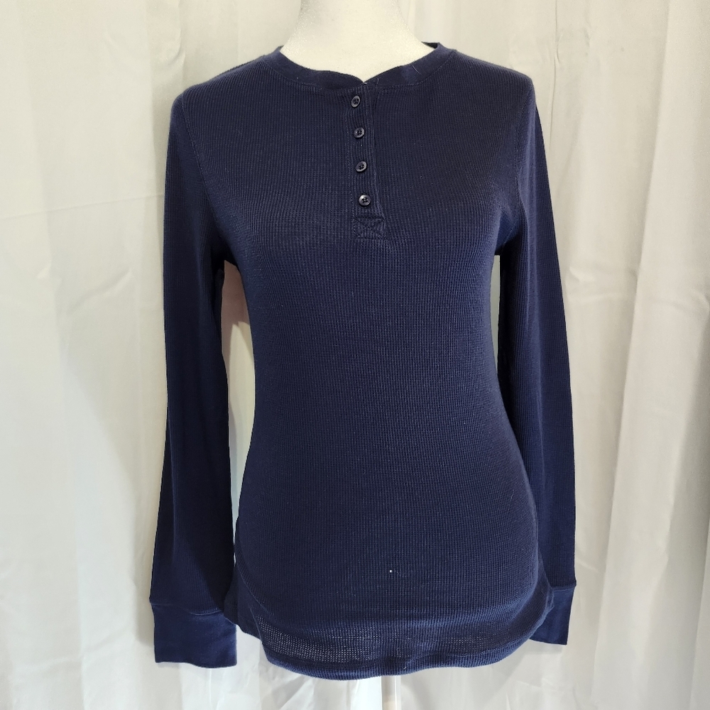 Rosio Deep Blue Long Sleeve Henley Top